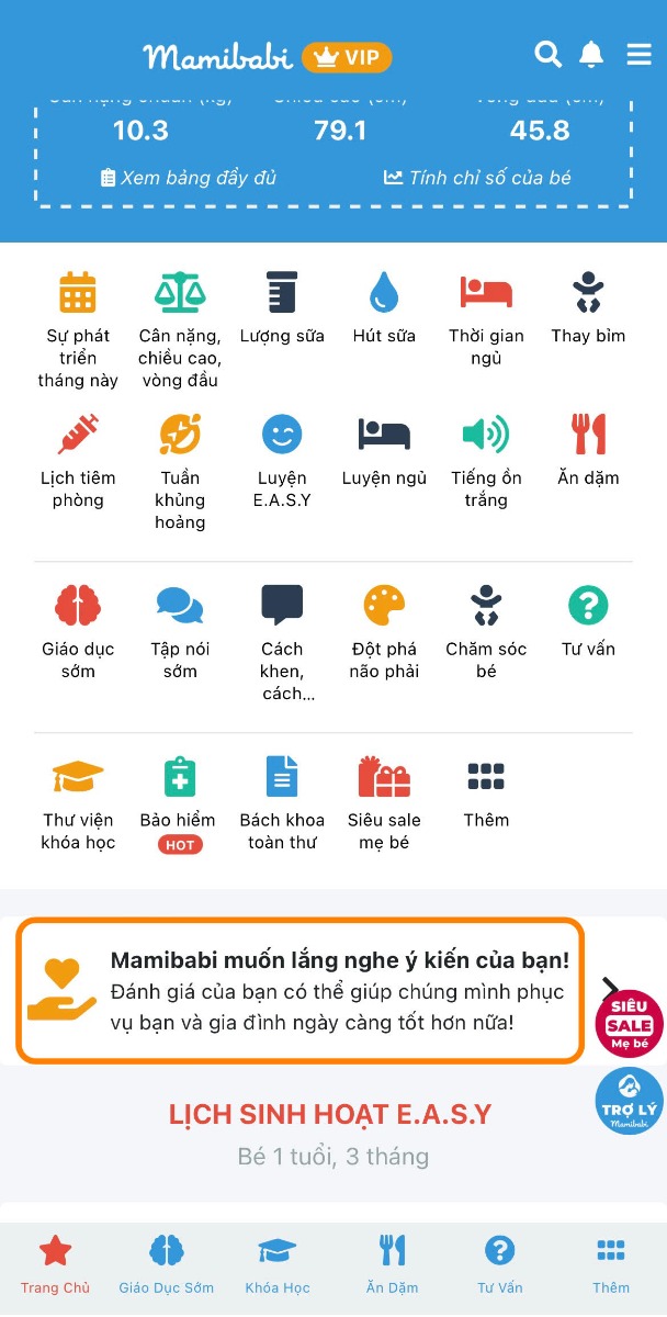 HÃY CHO CHÚNG TÔI ĐƯỢC LẮNG NGHE Ý KIẾN CỦA BẠN

Mamibabi hiện đã có tính năng Đánh giá ngay tại giao diện chính. Với chức năng này, mẹ có thể gửi đến mọi ý kiến khen chê đóng góp để giúp Mamibabi hoàn thiện hơn https://mamibabi.com.vn/review/create

Trong hơn 5 năm qua, chúng tôi đã nhận được rất nhiều góp ý. Một trong những góp ý giúp chúng tôi có nhiều động lực nhất là khi có mẹ nói rằng chị đã từng mua 3 app thai giáo khác nhau và thấy rằng Mamibabi là tốt nhất, giá rẻ nhất và tư vấn nhiệt tình nhất. Vì vậy chị đã dừng lại ở Mamibabi chứ không mua thêm nữa. 

Với chúng tôi, mỗi lời khen luôn là động lực và mỗi lời chê luôn là đóng góp để trở nên tốt hơn. Chúng tôi rất biết ơn việc bạn đã dành thời gian sử dụng Mamibabi, và hy vọng bạn có thể để lại đôi lời góp ý tại đây https://mamibabi.com.vn/review/create

Nhờ sự hỗ trợ từ các bạn, trong những năm qua, dù không trả tiền cho quảng cáo, Mamibabi vẫn may mắn được nhiều mẹ biết tới và luôn là app thai giáo và giáo dục sớm có giá rẻ nhất thị trường. 

Nếu bạn hài lòng, hãy giúp chúng tôi giới thiệu với những người bạn quen.
Nêu chưa hài lòng hoặc chưa biết cách sử dụng, hãy liên hệ với chúng tôi để được hỗ trợ tốt nhất!

Xin chân thành cảm ơn!