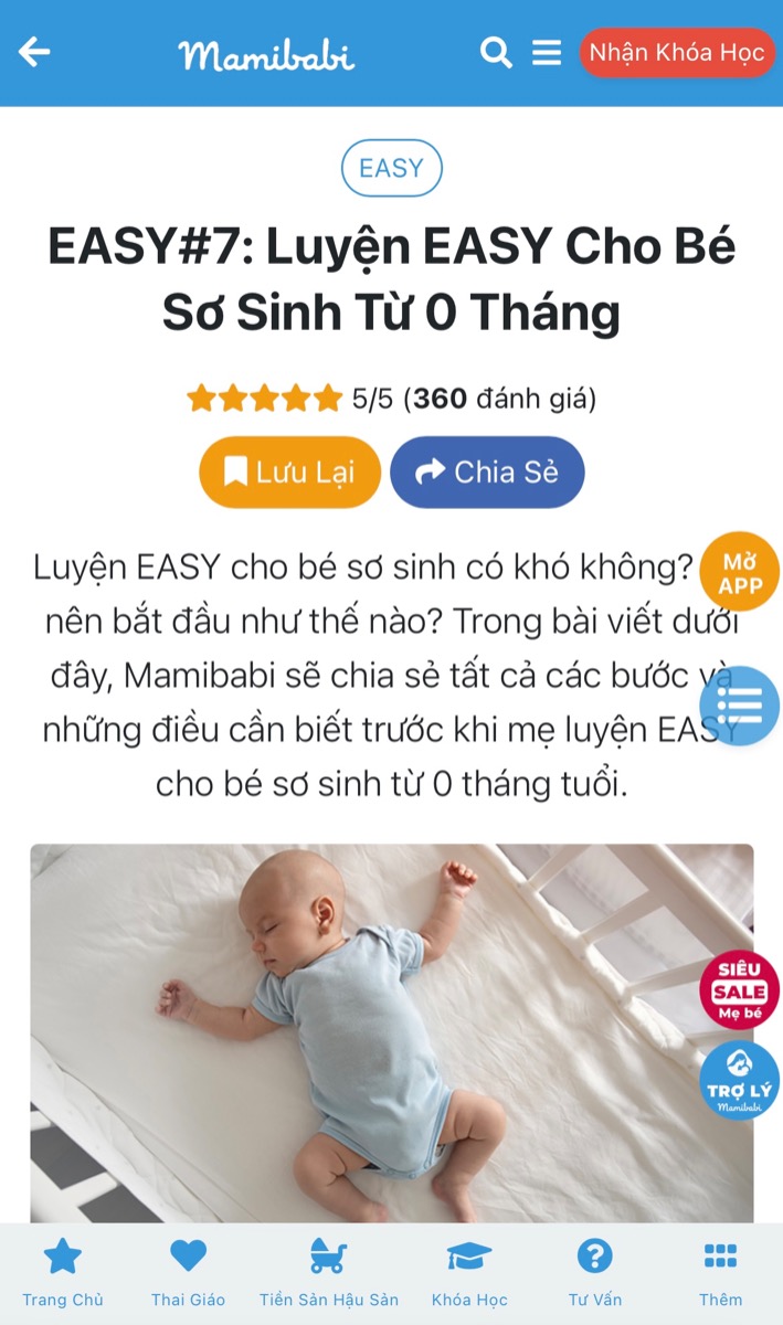 LUYỆN EASY CHO BÉ SƠ SINH TỪ 0 THÁNG TUỔI: LỊCH SINH HOẠT MẪU - ĐIỀU CẦN LƯU Ý

Trong bài viết dưới đây Mamibabi sẽ chia sẻ các nội dung:

- Có nên luyện EASY cho bé sơ sinh không
- 3 điều kiện cần để luyện EASY cho bé sơ sinh 
- Có nên luyện EASY cho bé ngay từ tháng đầu tiên không?
- Dụng cụ cần có để luyện EASY cho bé sơ sinh
- Luyện EASY mấy cho bé sơ sinh? 
- Lịch sinh hoạt mẫu theo EASY 3 cho bé sơ sinh
- Lưu ý khi luyện EASY 3 cho bé sơ sinh

Bài viết chi tiết mẹ có thể xem tại đây https://mamibabi.com.vn/news/1958/easy-7-luyen-easy-cho-be-so-sinh-tu-0-thang

Để được tư vấn EASY, mẹ chỉ cần đăng ký tài khoản “VIP Mom trọn đời” https://mamibabi.com.vn/vip/info?mode=9 

Ngoài EASY, mẹ có thể trải nghiệm tất cả các tính năng và quyền lợi sau: 
- Được tư vấn 1:1 mọi vấn đề về mang thai và nuôi con https://mamibabi.com.vn/community 
- 56 khoá học về mang thai và nuôi con https://mamibabi.com.vn/khoa-hoc 
- Hơn 500 hoạt động giáo dục sớm cho bé từ 0 - 6 tuổi https://mamibabi.com.vn/khoa-hoc#gds
- Hơn 300 món ăn dặm cho bé https://mamibabi.com.vn/an-dam
———————————————

Mamibabi là ứng dụng thai giáo và giáo dục sớm duy nhất tại Việt Nam:
• Được sáng lập bởi tác giả Phạm Ngọc Thắng, tác giả cuốn sách “Rủ chồng thai giáo”
• Được xây dựng theo hướng “1 tài khoản – ngàn nội dung”, bạn chỉ cần mua tài khoản VIP Mom 1 lần duy nhất để đọc hàng ngàn nội dung về nuôi dạy con.