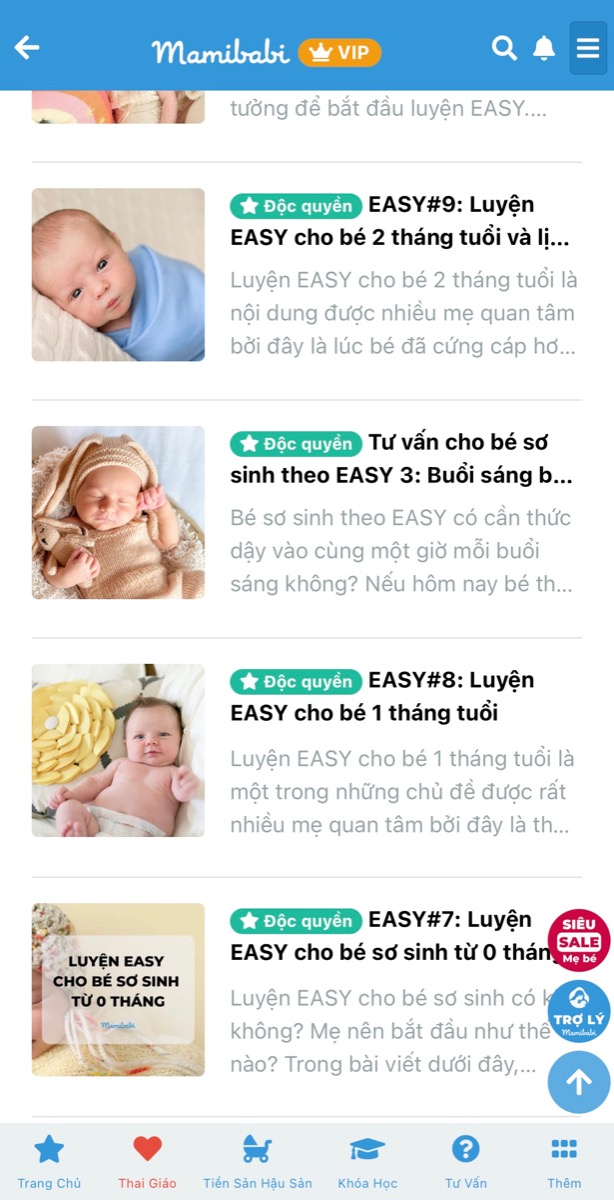 4 ĐIỀU KIỆN CẦN ĐỂ LUYỆN EASY THÀNH CÔNG CHO BÉ

1. Bé đã đủ ít nhất 40 tuần theo ngày dự sinh
2. Bé có cân nặng ít nhất 2,7kg đối với bé sinh đủ tháng và đã được 3,5kg đối với bé sinh thiếu tháng
3. Bé không ở giai đoạn tuần khủng hoảng
4. Bé có sức khoẻ ổn định, không ốm bệnh

Để bắt đầu luyện EASY cho bé mẹ vui lòng đọc các bài viết dưới đây:

Các dụng cụ luyện EASY nên có https://mamibabi.com.vn/news/1939/easy-1-cac-dung-cu-nen-co-de-luyen-easy-thanh-cong-cho-be 

Luyện EASY cho người mới bắt đầu https://mamibabi.com.vn/newscategory/48/easy-category

Chọn lịch EASY theo tháng tuổi bé https://mamibabi.com.vn/newscategory/48/easy-category 

Khoá học EASY cô đọng https://mamibabi.com.vn/easy 

Để được tư vấn và hỗ trợ luyện EASY cho bé, mẹ vui lòng gửi câu hỏi qua các kênh của Mamibabi hoặc qua mục tư vấn EASY https://mamibabi.com.vn/community?g=15
————————————————————————

Mamibabi là ứng dụng thai giáo, luyện EASY và giáo dục sớm duy nhất tại Việt Nam được sáng lập bởi tác giả Phạm Ngọc Thắng – tác giả của cuốn sách “Rủ chồng thai giáo” với phương châm “chi phí tốt nhất – quyền lợi nhiều nhất”.

Mẹ chỉ cần mua tài khoản “VIP Mom trọn đời” một lần duy nhất để xem được 40+ nội dung về mang thai và 80+ nội dung về nuôi con. Chi tiết quyền lợi và cách đăng ký mẹ vui lòng xem tại đây https://mamibabi.com.vn/vip/info?mode=9