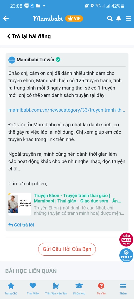 Truyện ehon theo link mình đã xem. Tổng cộng 4-5 trang. Vì khoảng 2 tuần vừa rồi mình đều đọc các truyện bị trùng lặp nên sau khi đovj lại 1 truyện trùng mình đọc tiếp 1 truyện mới cho con nghe(tìm kiếm thêm trong trang truyện tranh ehon). Và giờ thì đã hết truyện tranh ehon. Mong bên mình cập nhập thêm truyện tranh/ truyện hay và ý nghĩ về Tài chính. 
Mong bên Mamibabi sẽ cập nhập thêm mục truyện về danh nhân, người nổi tiếng, truyền cảm hứng, dạy con về tài chính. Sau mỗi câu truyênn sẽ có bài học (nay mình đọc mấy truyện thai giáo độc quyền, sau câu truyện có bài học rất hay. Khuyến khích truyện tranh khác cũng có nhé.
Mỗi ngày sẽ có khoảng 13 hoạt động. Và mỗi hoạt động đều thuộc các lĩnh vực khác nhau, nên ko thể thay thể truyện tranh bằng hát hay đọc thơ đc. Nên được thì mong Mamibabi cập nhật thêm nhiều nhé.

Thân,
