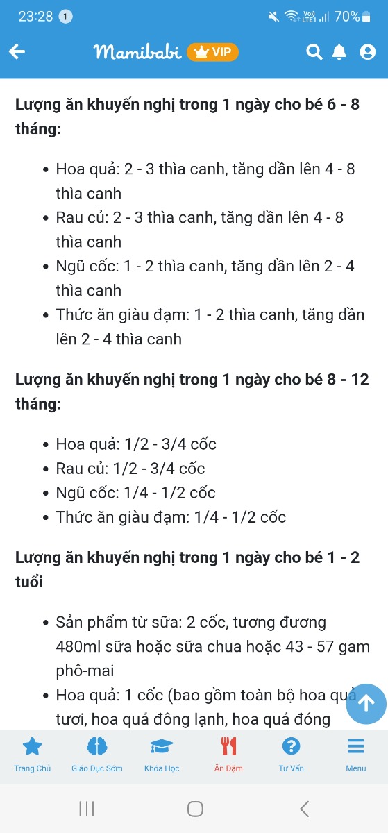 Mình cần lượng ăn cụ thể theo từng tháng cho bé ăn BLW ngay từ đầu.