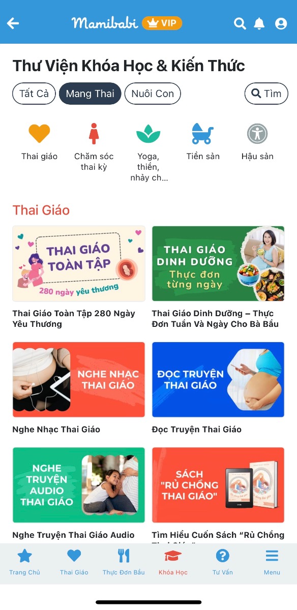 Đó chính là khoá học thai giáo Mamibabi nhé mẹ ơi. Mamibabi đã được vinh dự lựa chọn là 1 trong 20 dự án tốt nhất tại “Google for Startups 2023”.

Chỉ với 899K mẹ sẽ nhận được những quyền lợi sau đây trong thời gian TRỌN ĐỜI:

- Được tư vấn 1:1 mọi vấn đề về mang thai và nuôi con https://mamibabi.com.vn/community 
- Hơn 3000 hoạt động thai giáo giúp mẹ vui bé khỏe https://mamibabi.com.vn/vip/info?mode=1
- Hơn 1000 bản nhạc thai giáo và karaoke thai giáo https://mamibabi.com.vn/nhac-thai-giao
- Hơn 1000 bài thơ và câu truyện thai giáo tiếng Anh, tiếng Việt, Ehon, audio https://mamibabi.com.vn/newscategory/15/truyen-thai-giao
- Thực đơn 280 ngày mang thai cho mẹ bầu https://mamibabi.com.vn/thai-giao-dinh-duong
- 60 khoá học về mang thai và nuôi con https://mamibabi.com.vn/khoa-hoc
- Bảng theo dõi cân nặng 40 tuần cho mẹ https://mamibabi.com.vn/special/pregnancy_weight_gain
- Bảng theo dõi cân nặng 40 tuần cho bé https://mamibabi.com.vn/news/95/can-nang-va-chieu-dai-thai-nhi-theo-chuan-who-2021
- Đếm cử động thai mỗi ngày https://mamibabi.com.vn/baby/yogakick
- Hơn 500 hoạt động giáo dục sớm cho bé từ 0 - 6 tuổi https://mamibabi.com.vn/khoa-hoc#gds
- Hơn 300 món ăn dặm cho bé https://mamibabi.com.vn/an-dam