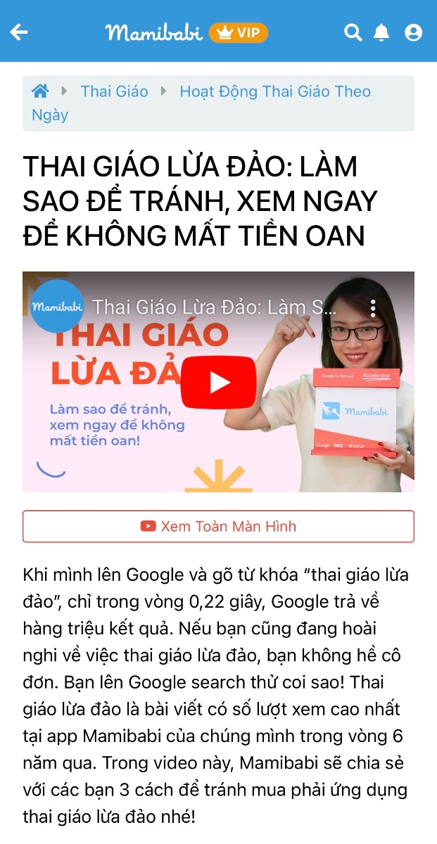Khi thai giáo trở nên phổ biến hơn tại Việt Nam, nhiều khoá học và chương trình thai giáo đã ra đời. Trong số đó, không ít khoá học thai giáo khiến người mua mất tiền nhưng không học được gì. Trong video này, Mamibabi sẽ hướng dẫn bạn cách tránh mua phải những khoá học thai giáo lừa đảo, và chọn được những khoá học thực sự ưng ý. 
https://mamibabi.com.vn/fetal/aditem?id=12983

-------------------------------------

Mamibabi là ứng dụng thai giáo, luyện EASY và giáo dục sớm duy nhất tại Việt Nam được sáng lập bởi tác giả Phạm Ngọc Thắng – tác giả của cuốn sách “Rủ chồng thai giáo” với phương châm “chi phí tốt nhất – quyền lợi nhiều nhất”. Mẹ chỉ cần đăng ký tài khoản “VIP Mom trọn đời” giá 899,000đ và nhận được các quyền lợi sau: 

+ Được tư vấn 1:1 mọi câu hỏi về mang thai và nuôi con https://mamibabi.com.vn/community 
+ Học 80 khóa học ngắn về mang thai https://mamibabi.com.vn/khoa-hoc?mode=1
+ Học 40 khóa học ngắn về chăm sóc trẻ sơ sinh và nuôi con https://mamibabi.com.vn/khoa-hoc?mode=2