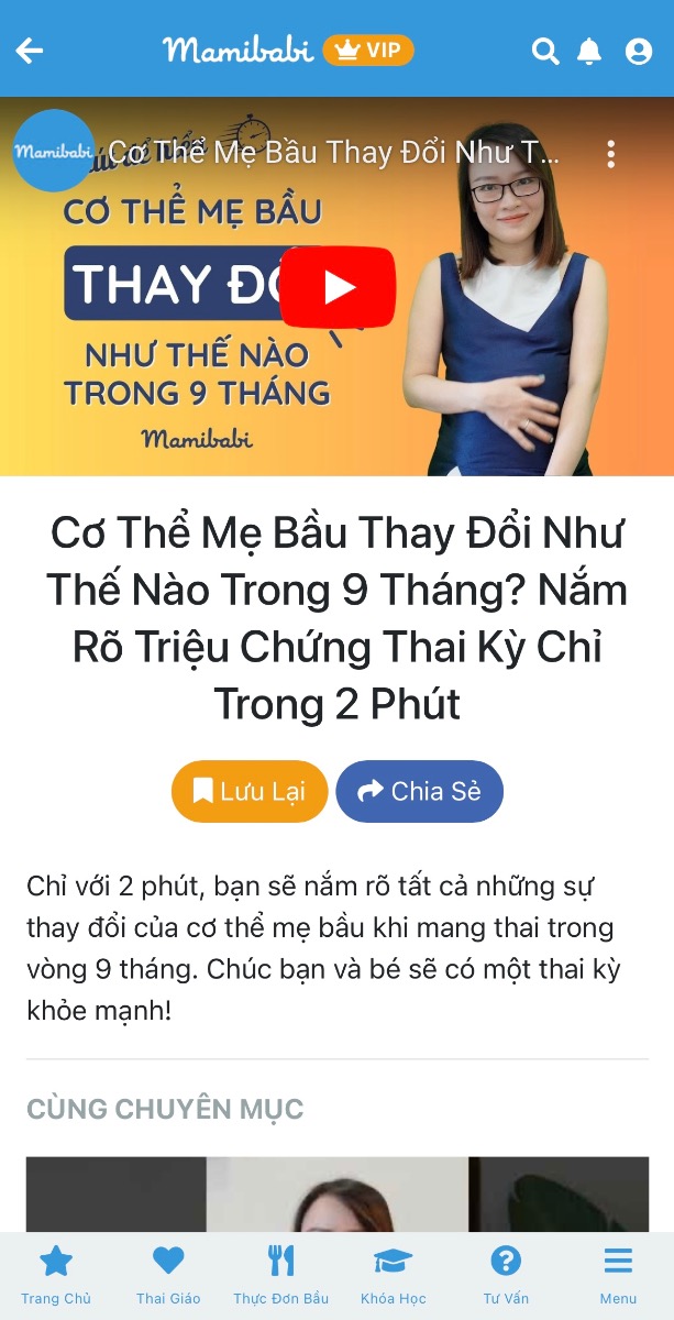 Có tới hơn 20 triệu chứng mẹ bầu có thể gặp phải trong thai kỳ. Trong video này, Mamibabi sẽ chia sẻ những triệu chứng cơ bản thường gặp nhất chỉ trong vòng 2 phút https://mamibabi.com.vn/video/play?id=151 

Mẹ đừng quên thai giáo mỗi ngày cho con để phần nào giảm bớt các triệu chứng khó chịu, có sức khoẻ tốt và tinh thần tốt mẹ nhé! 

-------------------------------------

Mamibabi là ứng dụng thai giáo, luyện EASY và giáo dục sớm duy nhất tại Việt Nam được sáng lập bởi tác giả Phạm Ngọc Thắng – tác giả của cuốn sách “Rủ chồng thai giáo” với phương châm “chi phí tốt nhất – quyền lợi nhiều nhất”. Mẹ chỉ cần đăng ký tài khoản “VIP Mom trọn đời” giá 899,000đ và nhận được các quyền lợi sau: 

+ Được tư vấn 1:1 mọi câu hỏi về mang thai và nuôi con https://mamibabi.com.vn/community 
+ Học 80 khóa học ngắn về mang thai https://mamibabi.com.vn/khoa-hoc?mode=1
+ Học 40 khóa học ngắn về chăm sóc trẻ sơ sinh và nuôi con https://mamibabi.com.vn/khoa-hoc?mode=2