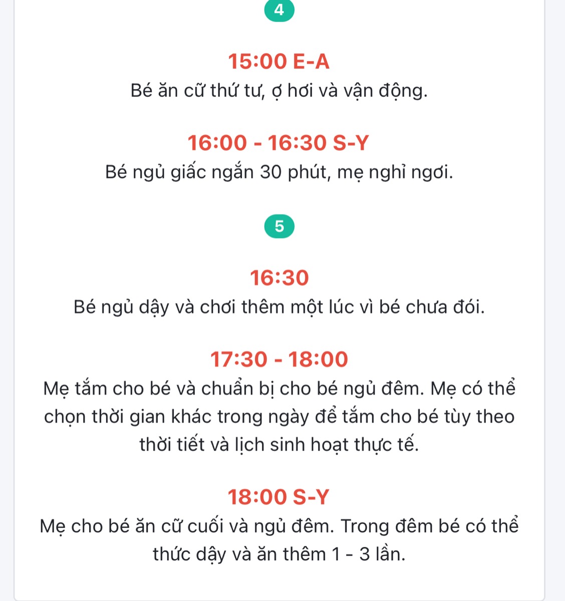 Vậy lịch easy mẫu trên page là sai waketime của bé hay sao ạ? Và như ad nói bé thức 16:30 ngủ lại 18h thì cũng 1h30’ vậy có quá giờ cho bé không ạ?