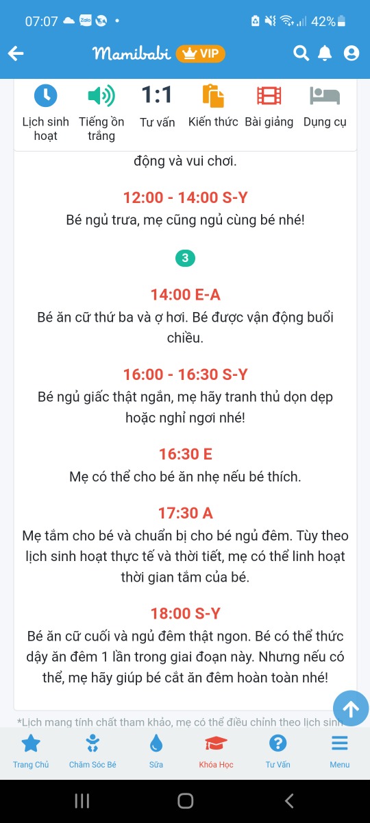 Cho em hỏi theo lịch easy 4 này thì 18h là giờ bé ăn hay là giờ bé ngủ đêm ạ?