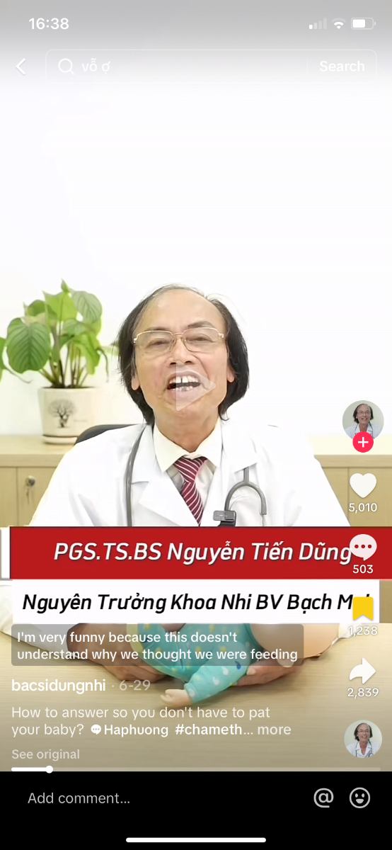 Mỉnh thấy một số bs, vd như hình đính kèm, bảo là không cần vỗ ợ hơi vì hơi lên mà sữa cũng lên, có thể gây viêm thực quản. Xin anh chị giải đáp ạ. Link video: https://vt.tiktok.com/ZS2k6KJ1R/ 

Bé mình hiện bú mẹ trực tiếp. Vừa tròn 2 tháng.