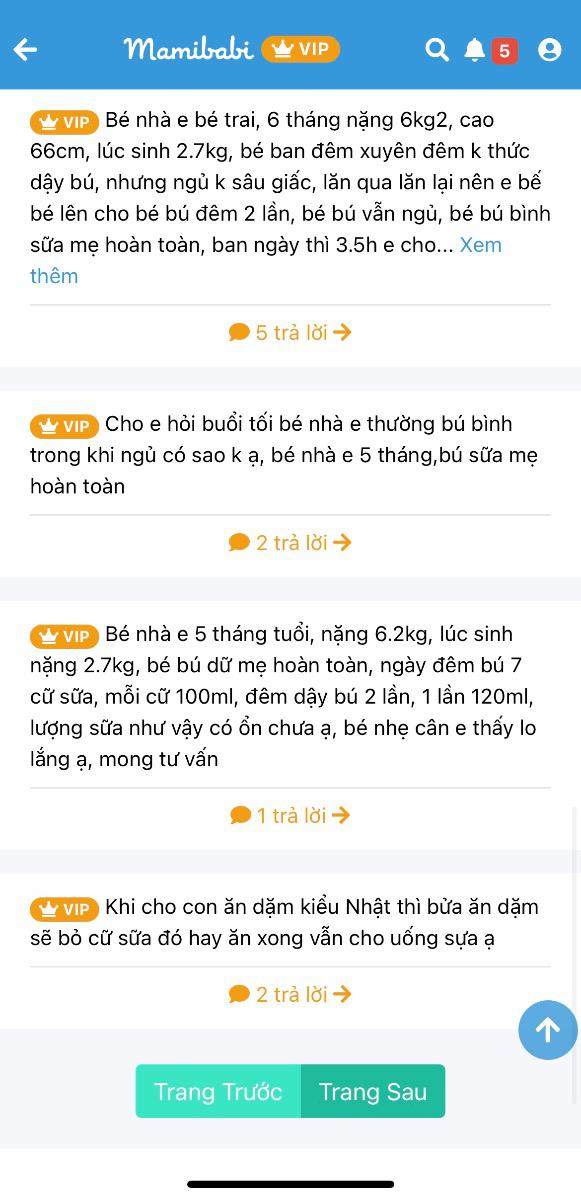 Mamibabi đã đồng hành với rất nhiều em bé từ khi bé còn trong bụng mẹ tới khi bé ra đời và đi học mẫu giáo! Thật hạnh phúc khi được nhìn thấy hành trình lớn lên của các em!

Đây là những câu hỏi của một mẹ đã gửi tới Mamibabi trong thời gian sử dụng app. Đội ngũ Mamibabi rất vinh dự khi được các mẹ tin tưởng lựa chọn.

"Bao nhiêu câu hỏi của mẹ, bấy nhiêu câu trả lời từ Mamibabi" luôn là tiêu chí hoạt động của đội ngũ phát triển app.

Chỉ 899K để Mamibabi đồng hành trọn đời với bé nhé mẹ ơi!

Mẹ có thể đăng ký ngay tại đây https://mamibabi.com.vn/khoa-hoc

--------------------------------

Mamibabi là ứng dụng thai giáo, luyện ngủ và chăm sóc trẻ sơ sinh được sáng lập bởi tác giả Phạm Ngọc Thắng - tác giả cuốn sách "Rủ chồng thai giáo"

Mamibabi đồng thời là ứng dụng đã được Google lựa chọn trong chương trình "Google for Startups" nhờ những nội dung hữu ích cho mẹ bầu và thai nhi.

Chỉ với 899K bạn sẽ được:

+ TRỌN ĐỜI tư vấn mọi câu hỏi về mang thai và nuôi con

+ Học ngay 40 khóa học về mang thai và thai giáo https://mamibabi.com.vn/khoa-hoc?mode=1

+ Học ngay 40 khóa học về chăm sóc trẻ sơ sinh, luyện ăn, luyện ngủ https://mamibabi.com.vn/khoa-hoc?mode=2

Mọi nội dung thai giáo tại Mamibabi đã được thiết kế giàu tính ứng dụng, hướng dẫn chi tiết, phù hợp với cả những mẹ lần đầu thai giáo