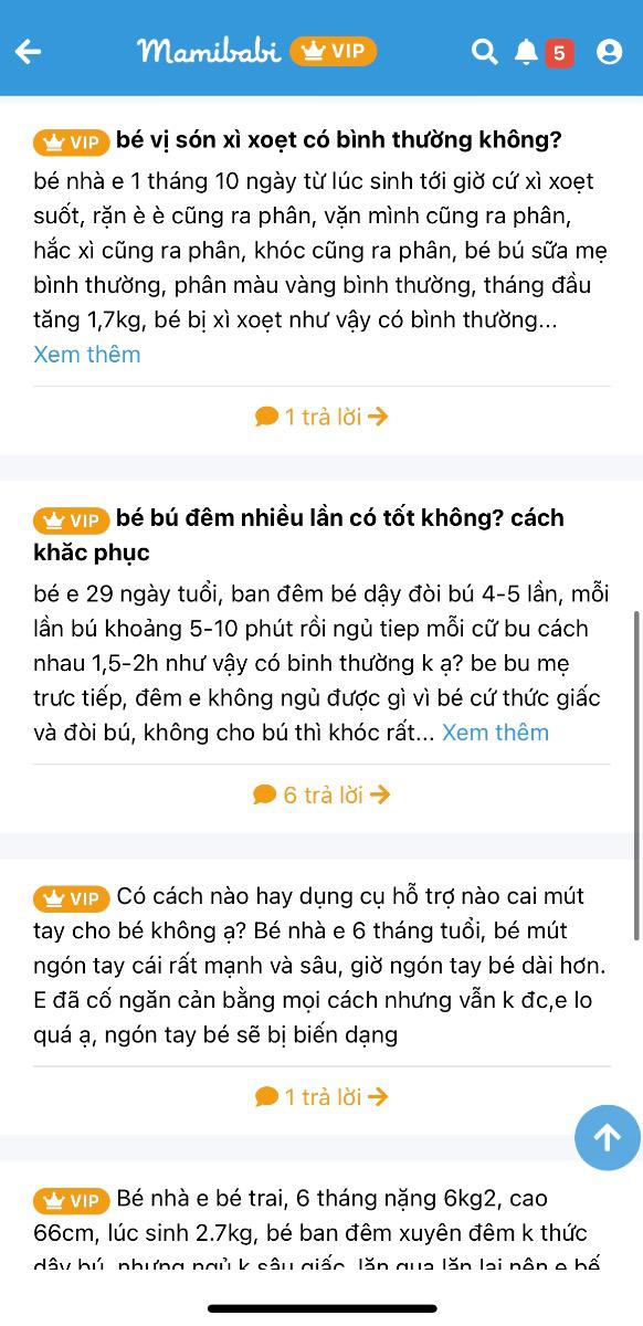 Mamibabi đã đồng hành với rất nhiều em bé từ khi bé còn trong bụng mẹ tới khi bé ra đời và đi học mẫu giáo! Thật hạnh phúc khi được nhìn thấy hành trình lớn lên của các em!

Đây là những câu hỏi của một mẹ đã gửi tới Mamibabi trong thời gian sử dụng app. Đội ngũ Mamibabi rất vinh dự khi được các mẹ tin tưởng lựa chọn.

"Bao nhiêu câu hỏi của mẹ, bấy nhiêu câu trả lời từ Mamibabi" luôn là tiêu chí hoạt động của đội ngũ phát triển app.

Chỉ 899K để Mamibabi đồng hành trọn đời với bé nhé mẹ ơi!

Mẹ có thể đăng ký ngay tại đây https://mamibabi.com.vn/khoa-hoc

--------------------------------

Mamibabi là ứng dụng thai giáo, luyện ngủ và chăm sóc trẻ sơ sinh được sáng lập bởi tác giả Phạm Ngọc Thắng - tác giả cuốn sách "Rủ chồng thai giáo"

Mamibabi đồng thời là ứng dụng đã được Google lựa chọn trong chương trình "Google for Startups" nhờ những nội dung hữu ích cho mẹ bầu và thai nhi.

Chỉ với 899K bạn sẽ được:

+ TRỌN ĐỜI tư vấn mọi câu hỏi về mang thai và nuôi con

+ Học ngay 40 khóa học về mang thai và thai giáo https://mamibabi.com.vn/khoa-hoc?mode=1

+ Học ngay 40 khóa học về chăm sóc trẻ sơ sinh, luyện ăn, luyện ngủ https://mamibabi.com.vn/khoa-hoc?mode=2

Mọi nội dung thai giáo tại Mamibabi đã được thiết kế giàu tính ứng dụng, hướng dẫn chi tiết, phù hợp với cả những mẹ lần đầu thai giáo