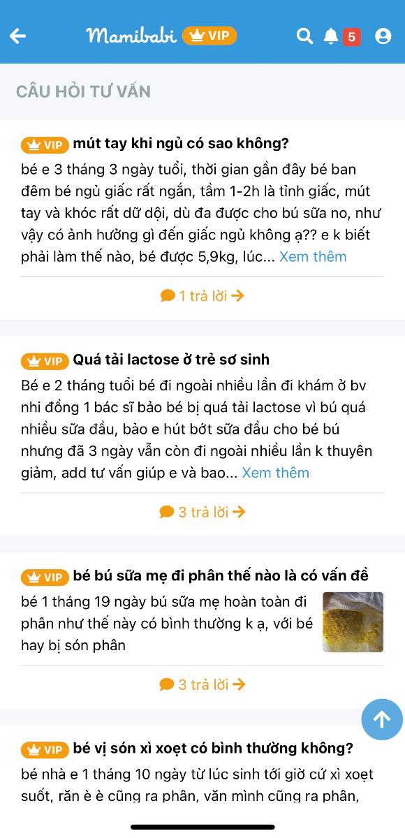 Mamibabi đã đồng hành với rất nhiều em bé từ khi bé còn trong bụng mẹ tới khi bé ra đời và đi học mẫu giáo! Thật hạnh phúc khi được nhìn thấy hành trình lớn lên của các em!

Đây là những câu hỏi của một mẹ đã gửi tới Mamibabi trong thời gian sử dụng app. Đội ngũ Mamibabi rất vinh dự khi được các mẹ tin tưởng lựa chọn.

"Bao nhiêu câu hỏi của mẹ, bấy nhiêu câu trả lời từ Mamibabi" luôn là tiêu chí hoạt động của đội ngũ phát triển app.

Chỉ 899K để Mamibabi đồng hành trọn đời với bé nhé mẹ ơi!

Mẹ có thể đăng ký ngay tại đây https://mamibabi.com.vn/khoa-hoc

--------------------------------

Mamibabi là ứng dụng thai giáo, luyện ngủ và chăm sóc trẻ sơ sinh được sáng lập bởi tác giả Phạm Ngọc Thắng - tác giả cuốn sách "Rủ chồng thai giáo"

Mamibabi đồng thời là ứng dụng đã được Google lựa chọn trong chương trình "Google for Startups" nhờ những nội dung hữu ích cho mẹ bầu và thai nhi.

Chỉ với 899K bạn sẽ được:

+ TRỌN ĐỜI tư vấn mọi câu hỏi về mang thai và nuôi con

+ Học ngay 40 khóa học về mang thai và thai giáo https://mamibabi.com.vn/khoa-hoc?mode=1

+ Học ngay 40 khóa học về chăm sóc trẻ sơ sinh, luyện ăn, luyện ngủ https://mamibabi.com.vn/khoa-hoc?mode=2

Mọi nội dung thai giáo tại Mamibabi đã được thiết kế giàu tính ứng dụng, hướng dẫn chi tiết, phù hợp với cả những mẹ lần đầu thai giáo