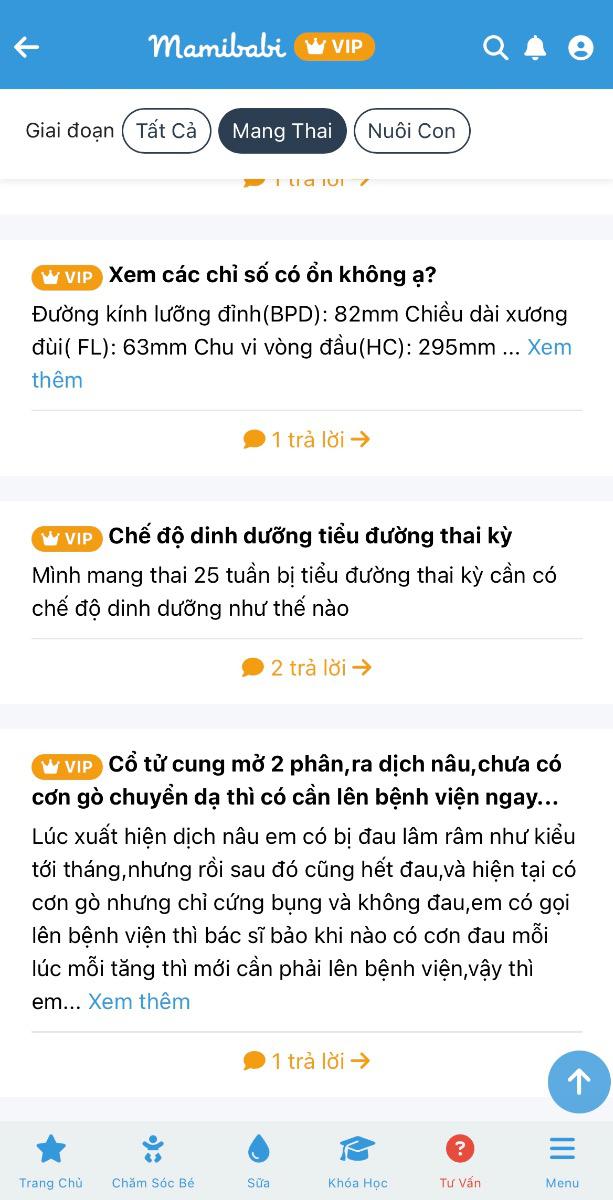 “Bé hay nôn trớ nên mình rất sợ bị sao đó, định cho đi khám, sau khi Mamibabi tư vấn thì mình hiểu là đang cho con bú nhiều quá, cần điều chỉnh rồi vỗ ợ hơi. May nhờ Mamibabi nên mình an tâm hẳn khi nuôi con lần đầu” (Mẹ Thanh Nga, mẹ bé Mì) 

“Ứng dụng này là cứu tinh của mình. Có lần mới sinh mình hỏi đến 8 câu trong 1 ngày, và tất cả đều được trả lời chi tiết.” (Mẹ Thu Trang, mẹ bé Thỏ)

“Trả tiền một lần, nhưng những cái nhận lại nhiều hơn mình nghĩ. Mình chỉ trả 899K thôi mà được dùng trọn đời và hỏi thoải mái, bao nhiêu khoá học, học mãi không hết. Cảm ơn Mamibabi rất nhiều vì giá tốt” (Mẹ Ngọc, mẹ bé Bin)

Đó là chia sẻ của 3 trong số hàng ngàn mẹ đã đồng hành cùng Mamibabi. 

Mẹ hẳn đã từng thắc mắc
- Bé bú bao nhiêu là đủ?
- Làm sao để bé ngủ xuyên đêm?
- Con biếng ăn, mình nên làm gì?

Hãy yên tâm! Với Mamibabi, mẹ chỉ cần trả tiền 1 lần nhưng có thể hỏi không giới hạn số câu. 

Đội ngũ Mamibabi luôn đồng hành, giải đáp mọi thắc mắc, giúp mẹ chăm con dễ dàng và tự tin hơn mỗi ngày.

1. Hỏi thoải mái, không lo phát sinh chi phí

Chỉ với một khoản phí duy nhất, mẹ đã sở hữu:
- Quyền đặt câu hỏi không giới hạn
- Cá nhân hoá: Những câu trả lời không chỉ chính xác mà còn phù hợp với tình trạng riêng của bé yêu và điều kiện gia đình của mẹ
- Thông tin khoa học, dễ hiểu

2. Tại sao mẹ nên chọn Mamibabi để giải đáp thắc mắc?

- Luôn bên mẹ 24/7: Dù là giữa đêm hay sáng sớm, mẹ có thể gửi câu hỏi cho Mamibabi bất cứ lúc nào thông qua app và sẽ nhận được câu trả lời trong vòng 24 giờ. 
- Nội dung được cá nhân hóa: Câu trả lời được thiết kế riêng theo độ tuổi, tình trạng sức khỏe và nhu cầu của bé.
- Tiết kiệm chi phí tối đa: Thay vì chi tiền cho các buổi tư vấn riêng lẻ, mẹ chỉ cần một ứng dụng duy nhất để giải quyết tất cả. 

Mẹ đặt câu hỏi để Mamibabi hỗ trợ tại mục Tư vấn nhé https://mamibabi.com.vn/community