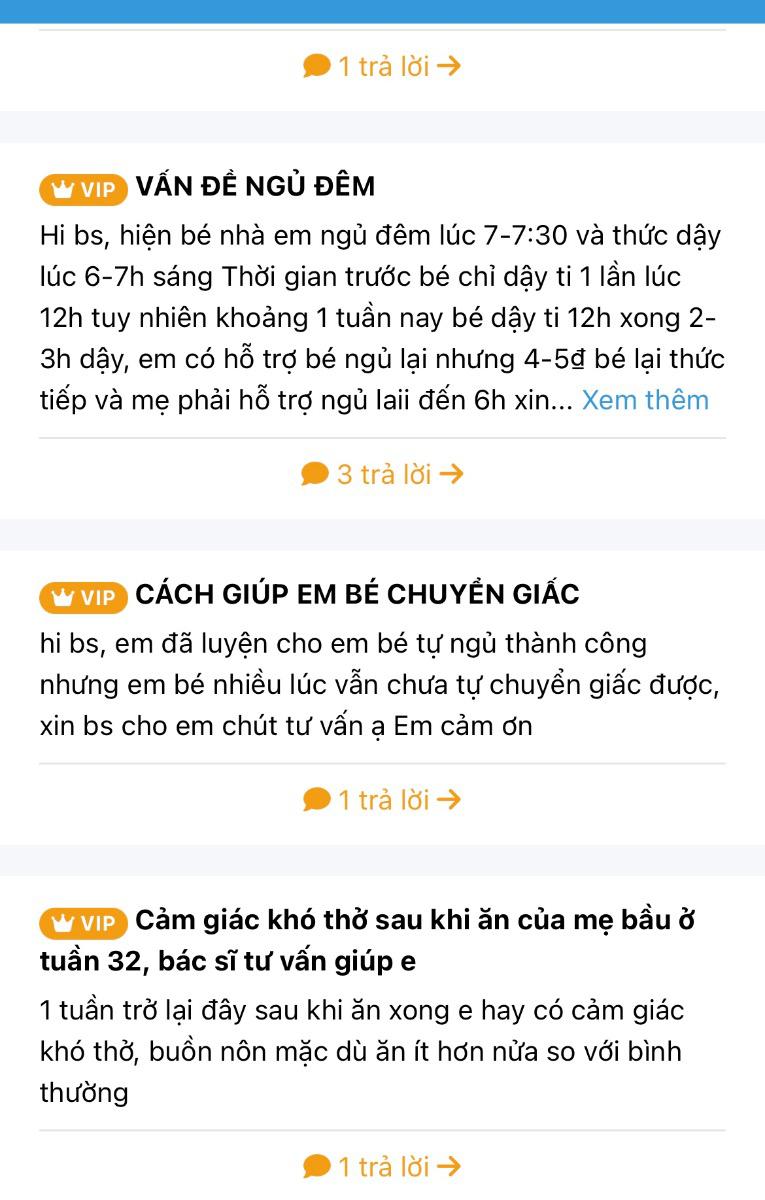 Có những mẹ gửi câu hỏi từ khi mang bầu bé thứ nhất tới khi đẻ bé thứ 2, với số lượng lên tới cả trăm câu hỏi mà KHÔNG phải trả thêm bất cứ khoản phí nào. Nguyên nhân là mẹ đã mua gói trọn đời, và Mamibabi cam kết tiếp tục hỗ trợ dù mẹ sinh bao nhiêu bé. 

- Mẹ Thanh Hà, mẹ bé Susu 2 tháng tuổi cho biết: “Chỉ trong tuần đầu tiên, mình đã gửi hơn 10 câu hỏi, từ việc bé khó ngủ, bú kém đến cách chăm sóc cho mẹ sau sinh. Mamibabi trả lời cực nhiệt tình và chính xác. Rất hài lòng!”

- Mẹ Mai Linh, bầu 28 tuần: “Lần đầu mang thai, mình lo đủ thứ. May mà có Mamibabi, vừa hướng dẫn thai giáo, vừa giải đáp mọi thắc mắc nhỏ nhất!”

Không chỉ giải đáp, Mamibabi còn giúp mẹ cảm thấy an tâm và tự tin hơn trên hành trình làm mẹ.

Với Mamibabi, mẹ không cần phải chi hàng triệu đồng cho các lớp học hoặc tư vấn riêng. Chỉ với một khoản chi phí nhỏ chỉ vài trăm ngàn, mẹ sẽ được: 

- Hỗ trợ giải đáp mọi thắc mắc: Đặt câu hỏi bất kỳ lúc nào mẹ muốn qua app, và nhận câu trả lời nhanh chóng.

- Kiến thức từ chuyên gia và tài liệu khoa học: Đảm bảo chính xác, đáng tin cậy.

- Tiện lợi: Không phải di chuyển, mọi thông tin đều có ngay trên ứng dụng.

Chúng tôi ở đây để giúp mẹ chăm sóc bé yêu một cách dễ dàng, khoa học và tiết kiệm nhất https://mamibabi.com.vn/community