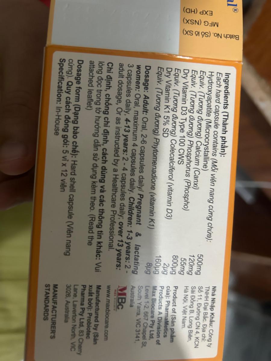Dạ nhờ xem giùm em thuốc này hàm lượng Canxi là bao nhiêu trên 1 viên ạ. Em bầu tháng thứ 7 uống bao nhiêu viên trên 1 ngày là đủ ạ