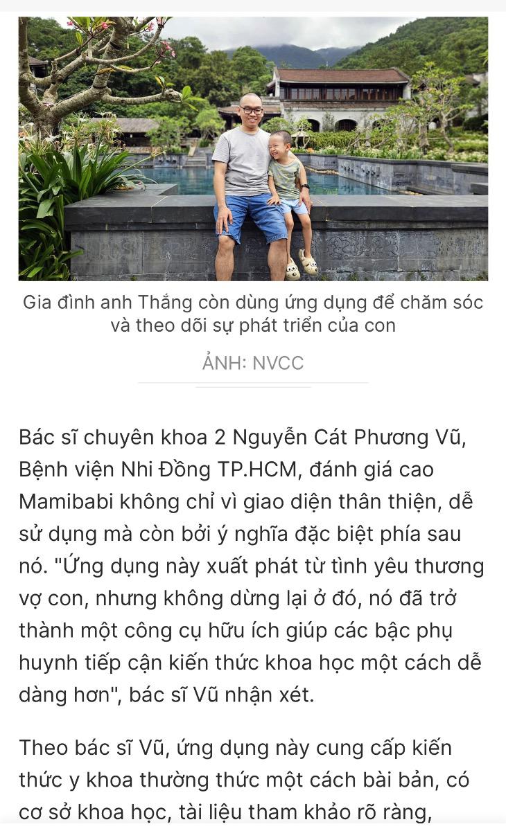 Mamibabi xin gửi lời cảm ơn chân thành tới báo Thanh niên đã cho Mamibabi có cơ hội chia sẻ về hành trình khởi nghiệp của mình. Mamibabi hy vọng ứng dụng của mình sẽ giúp ích cho thật nhiều bố mẹ và em bé trên hành trình mang thai và nuôi con tuy vất vả nhưng vô cùng thiêng liêng và ý nghĩa.

Bố mẹ có thể đọc toàn bộ nội dung bài báo tại link https://thanhnien.vn/thay-vo-mang-bau-vat-va-chang-ky-su-tao-app-ho-tro-duoc-google-lua-chon-185250303144859306.htm?fbclid=IwZXh0bgNhZW0CMTEAAR1BoNUwAr_EjVTPu2hyODBqEkkMUDaGV8i4I38YslIICfDiKxxm-6p7ck8_aem_sVhvjCIWyhT-QuxS2_w6Ow