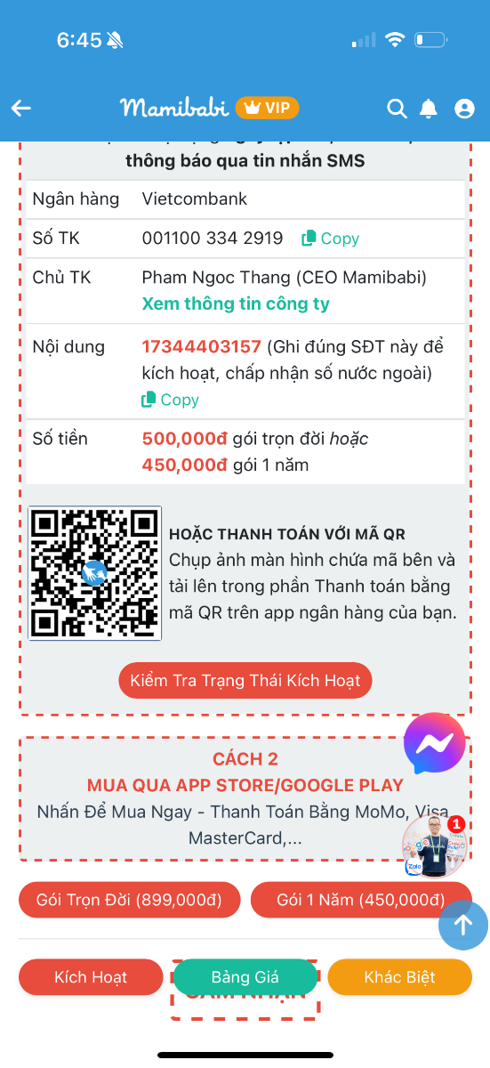 Hôm qua 19/5/25 mình mua gói 1 năm 450k
Hôm nay mình thấy gói trọn đời giảm còn 500k
Mình muốn nâng cấp thành gói trọn đời 
Nhưng lúc thanh toán thì nó hiện 899k
Vậy làm thế nào để mình nâng cấp được với giá khuyến mại 500k cho gói trọn đời? Cám ơn bạn