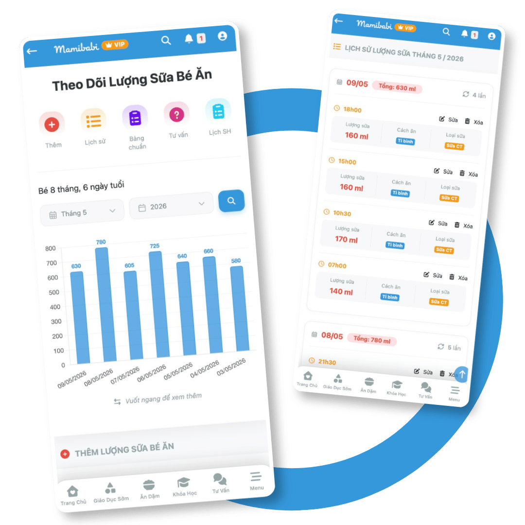 App theo dõi lượng sữa bé uống Mamibabi - nhập cữ bú nhanh bằng AI