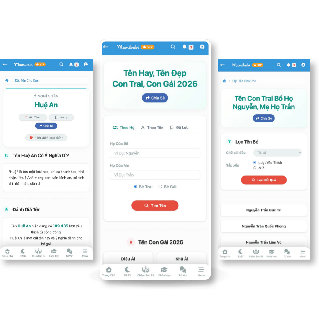 App đặt tên con hay, hợp phong thủy trên Mamibabi
