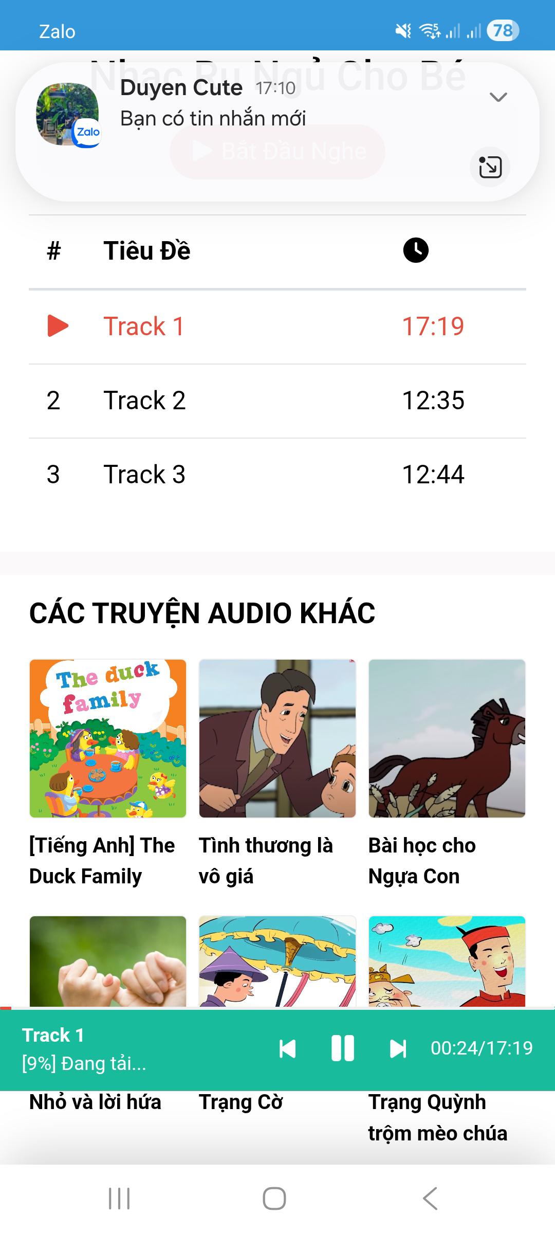 Cho mìn hỏi sao nhạc ru mình bấm vào nghe. Nhung chỉ tải được 19% là no ngưng nghỉ hát vậy ạ?